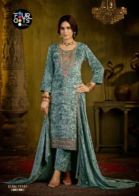 Zara By Fourdots Semi Makhamal Beads Work Designer Salwar Suits